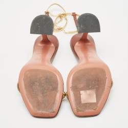 Pre Owned Amina Muaddi Pink/Gold  Leather Gid Ankle Strap Sandals Size 36