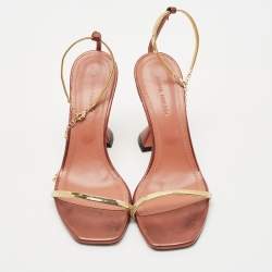 Pre Owned Amina Muaddi Pink/Gold  Leather Gid Ankle Strap Sandals Size 36