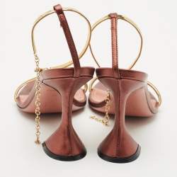 Pre Owned Amina Muaddi Pink/Gold  Leather Gid Ankle Strap Sandals Size 36