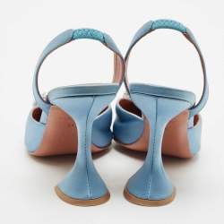 Amina Muaddi Blue Satin Begum Crystal-Embellished Slingback Pumps Size 39