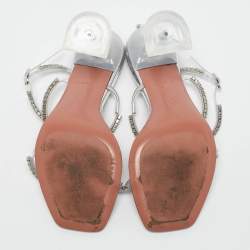 Amina Muaddi Silver Leather Glid Ankle Strap Sandals Size 36