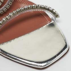 Amina Muaddi Silver Leather Glid Ankle Strap Sandals Size 36