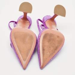 Pre Owned Amina Muaddi Purple Suede Crystal Embellished Karma Pumps Size 38