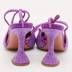 Pre Owned Amina Muaddi Purple Suede Crystal Embellished Karma Pumps Size 38