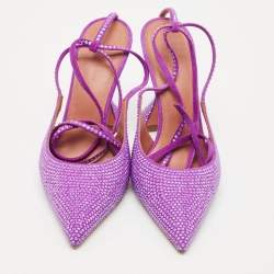 Pre Owned Amina Muaddi Purple Suede Crystal Embellished Karma Pumps Size 38