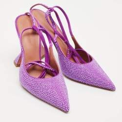 Pre Owned Amina Muaddi Purple Suede Crystal Embellished Karma Pumps Size 38