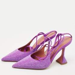 Pre Owned Amina Muaddi Purple Suede Crystal Embellished Karma Pumps Size 38