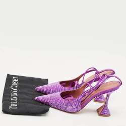 Pre Owned Amina Muaddi Purple Suede Crystal Embellished Karma Pumps Size 38