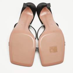 Pre Owned Amina Muaddi Black Satin Crystal Embellished Crisscross Adriana Slide Sandals Size 40