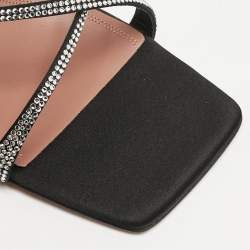 Pre Owned Amina Muaddi Black Satin Crystal Embellished Crisscross Adriana Slide Sandals Size 40