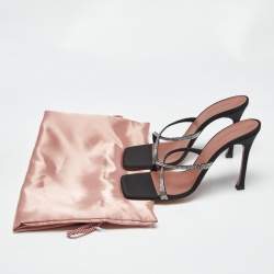 Pre Owned Amina Muaddi Black Satin Crystal Embellished Crisscross Adriana Slide Sandals Size 40