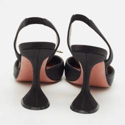 Amina Muaddi Black Satin Begum Crystal-Embellished Slingback Pumps Size 38