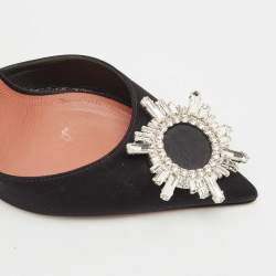 Amina Muaddi Black Satin Begum Crystal-Embellished Slingback Pumps Size 38