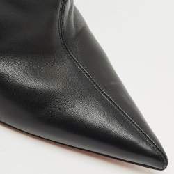 Amina Muaddi Black Leather Crystal Embellished Ankle Length Boots Size 41