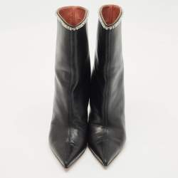 Amina Muaddi Black Leather Crystal Embellished Ankle Length Boots Size 41
