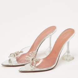 Pre Owned Amina Muaddi Transparent PVC Rosie Slide Sandals Size 38