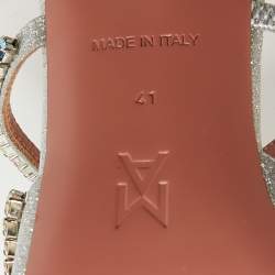 Pre Owned Amina Muaddi Silver Glitter Gilda Mules Size 41