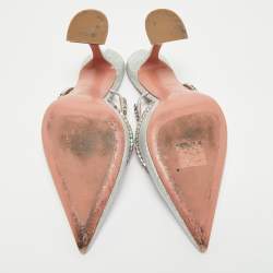 Pre Owned Amina Muaddi Silver Glitter Gilda Mules Size 41