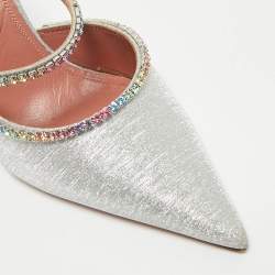 Pre Owned Amina Muaddi Silver Glitter Gilda Mules Size 41