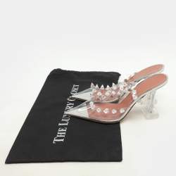 Pre Owned Amina Muaddi Transperent PVC Crystal Embellished Julia Mule Sandals Size 38.5
