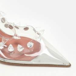 Pre Owned Amina Muaddi Transperent PVC Crystal Embellished Julia Mule Sandals Size 38.5