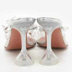Pre Owned Amina Muaddi Transperent PVC Crystal Embellished Julia Mule Sandals Size 38.5