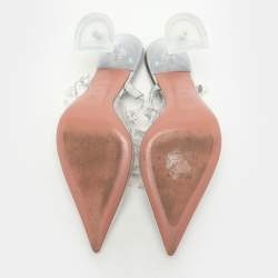 Pre Owned Amina Muaddi Transperent PVC Crystal Embellished Julia Mule Sandals Size 38.5