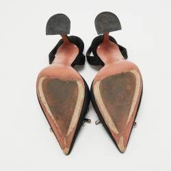 Pre Owned Amina Muaddi Black Suede Begum Crystal-Embellished Slingback Pumps Size 39