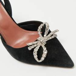 Pre Owned Amina Muaddi Black Suede Begum Crystal-Embellished Slingback Pumps Size 39