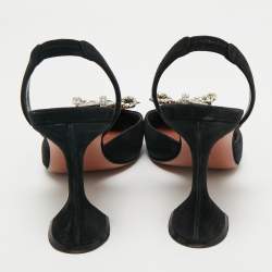 Pre Owned Amina Muaddi Black Suede Begum Crystal-Embellished Slingback Pumps Size 39