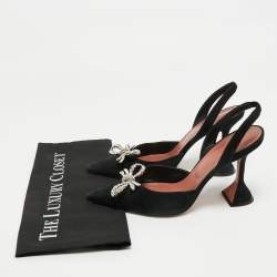 Pre Owned Amina Muaddi Black Suede Begum Crystal-Embellished Slingback Pumps Size 39
