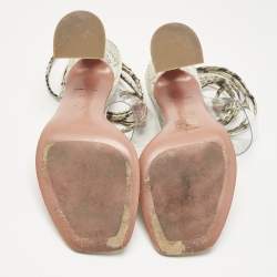 Pre Owned Amina Muaddi Cream/Beige Water Snakes and PVC Zula Sandals Size 37.5