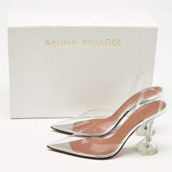 Pre Owned Amina Muaddi Transparent PVC Holli Glass Slingback Pumps Size 35.5
