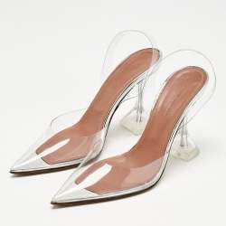 Pre Owned Amina Muaddi Transparent PVC Holli Glass Slingback Pumps Size 35.5