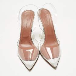Pre Owned Amina Muaddi Transparent PVC Holli Glass Slingback Pumps Size 35.5