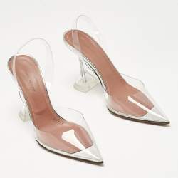 Pre Owned Amina Muaddi Transparent PVC Holli Glass Slingback Pumps Size 35.5
