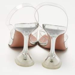 Pre Owned Amina Muaddi Transparent PVC Holli Glass Slingback Pumps Size 35.5