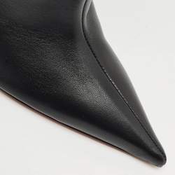 Pre Owned Amina Muaddi Black Leather Mid Calf Boots Size 39