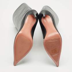 Pre Owned Amina Muaddi Black Leather Mid Calf Boots Size 39