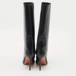 Pre Owned Amina Muaddi Black Leather Mid Calf Boots Size 39