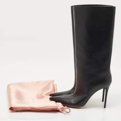 Pre Owned Amina Muaddi Black Leather Mid Calf Boots Size 39