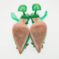 Pre Owned Amina Muaddi Green PVC Begum Crystal-Embellished Slingback Pumps Size 38.5