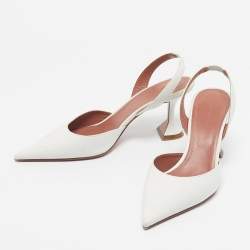 Pre Owned Amina Muaddi White Leather Rosie Slingback Pumps Size 41
