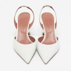 Pre Owned Amina Muaddi White Leather Rosie Slingback Pumps Size 41