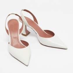 Pre Owned Amina Muaddi White Leather Rosie Slingback Pumps Size 41
