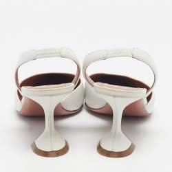 Pre Owned Amina Muaddi White Leather Rosie Slingback Pumps Size 41