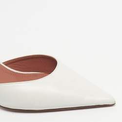 Pre Owned Amina Muaddi White Leather Rosie Slingback Pumps Size 41