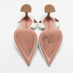 Pre Owned Amina Muaddi White Leather Rosie Slingback Pumps Size 41