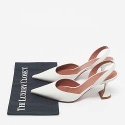 Pre Owned Amina Muaddi White Leather Rosie Slingback Pumps Size 41