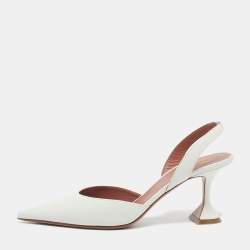 Pre Owned Amina Muaddi White Leather Rosie Slingback Pumps Size 41